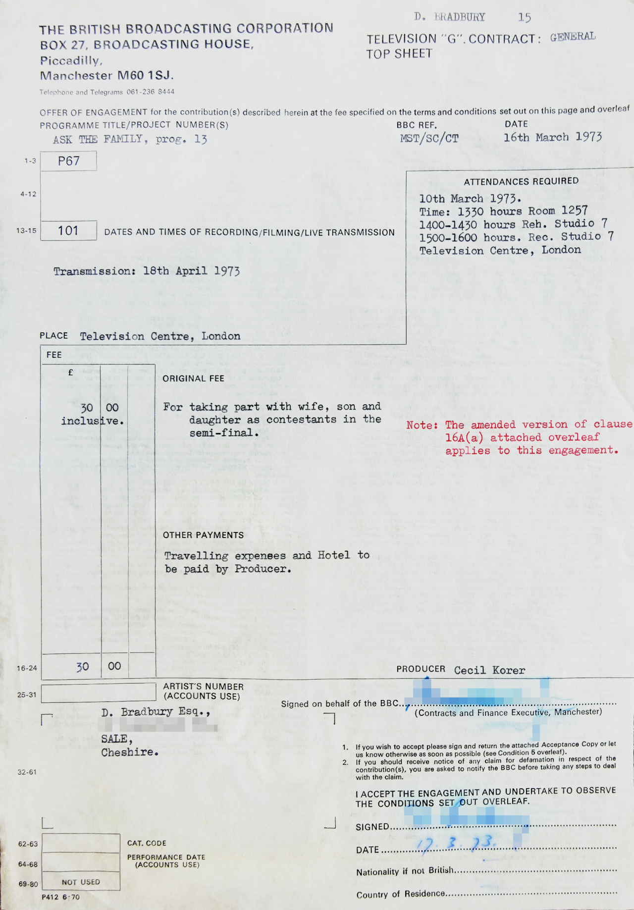 1973 BBC contract