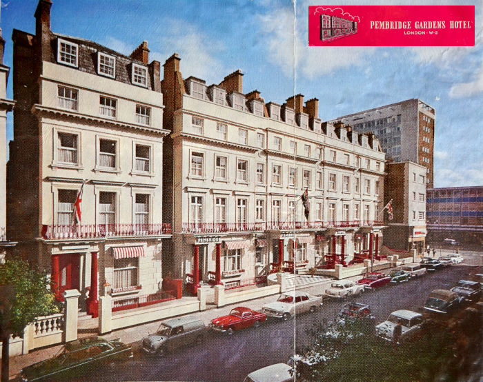 1972 London Pembridge Gardens Hotel flyer