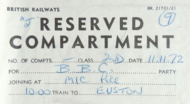 1972 British Railways reservation slip