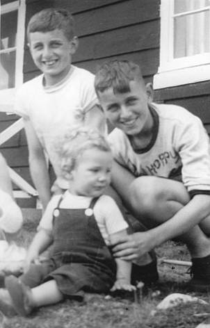 Richard and Allan at The Cabin with cousin David Meldrum, about 1954