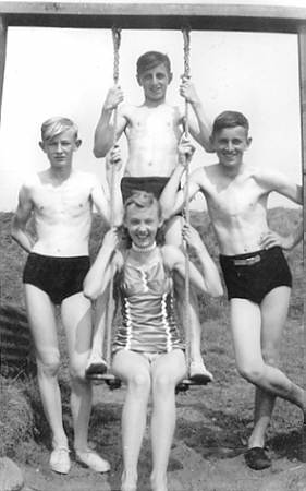 Derek, Richard, Allan and Janet at The Cabin, about 1956