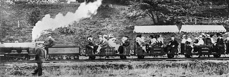 An early photo of the 15-inch gauge railway in action, featuring Sans Pareil