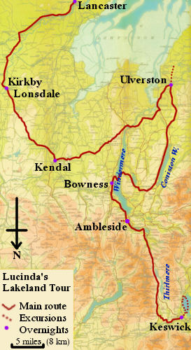 Lucinda's route through the Lakes