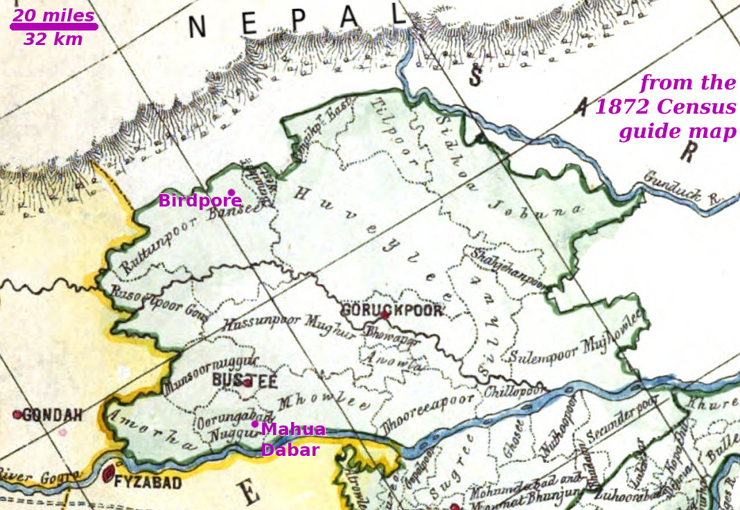 The Gorukhpore area on the map accompanying the 1872 Census report