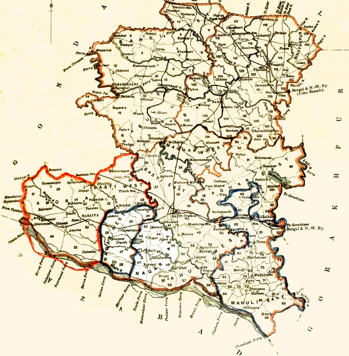 Map accompanying the 1907 Basti Gazetteer