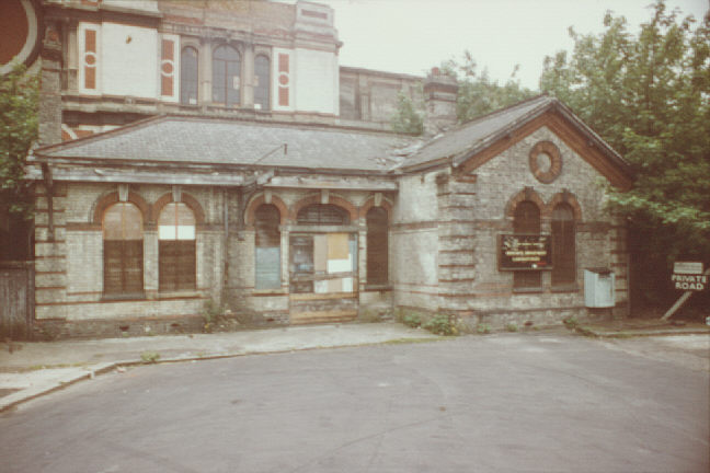 London, UK. Summer 1980. Former railway station at north-west side of Alexandra Palace.