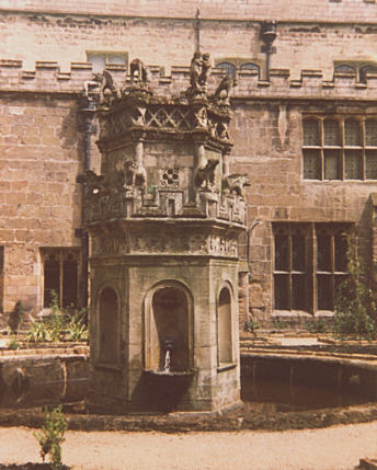 Nottinghamshire, England. Summer 1988. Old conduit in cloister quadrangle, Newstead Abbey.