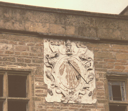 Nottinghamshire, England. Summer 1988. Sundial on south front of Annesley Hall.