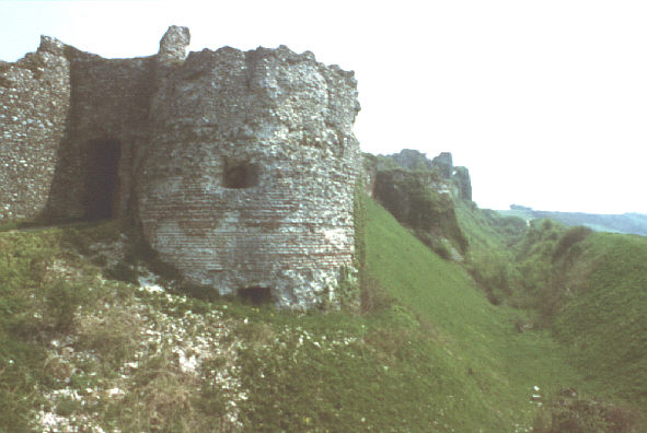 Pays de Bray, France. Spring 1985. Gatehouse and west side of castle (chateau) at Arques-la-Bataille.