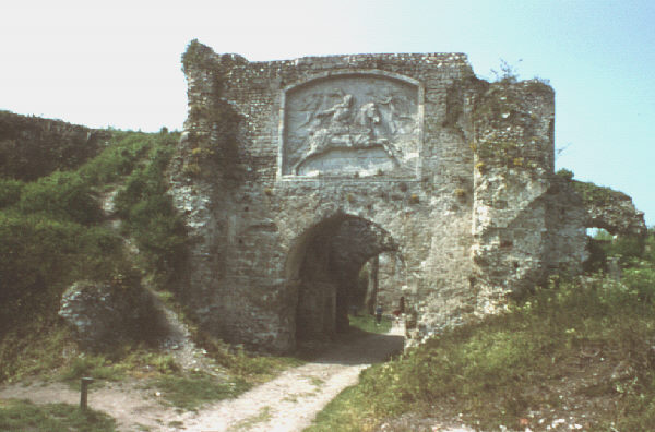 Pays de Bray, France. Spring 1985. Inner gateway of castle (chateau) at Arques-la-Bataille.