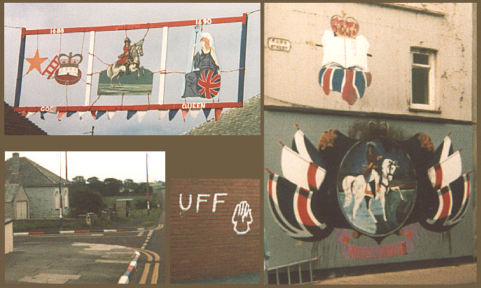 Northern Ireland. Summer 1988. A selection of Loyalist art and symbols.