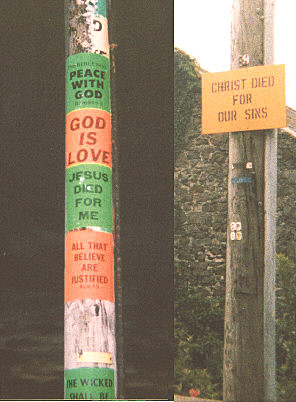 Northern Ireland. Summer 1988. Examples of religious fly-posting.