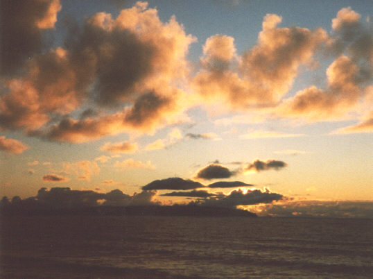 Londonderry coast, Northern Ireland. Summer 1988. Sunset over County Donegal, from Portstewart.
