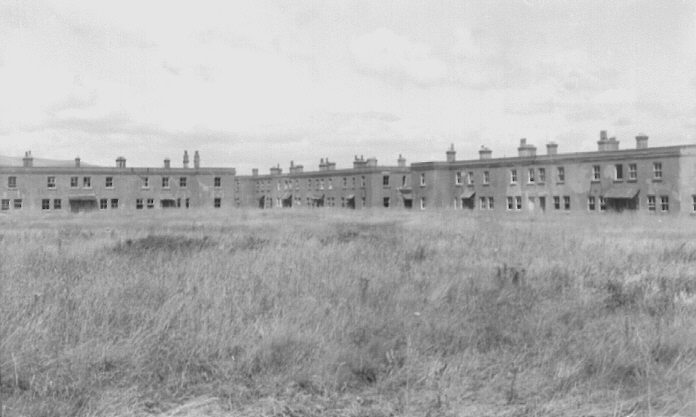Hodbarrow iron ore mine, Cumbria, UK. Summer 1968. Concrete Square housing