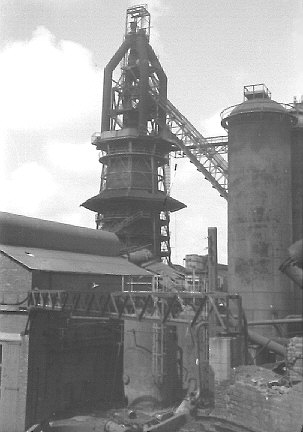 Millom ironworks, Cumbria, UK. Summer 1968. Blast furnace from west