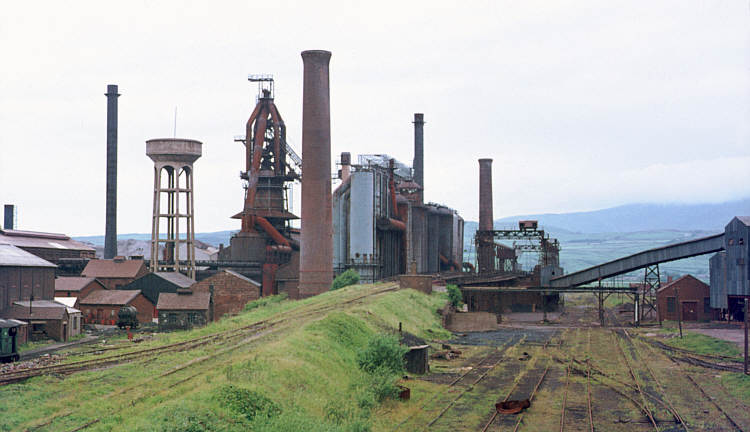 Millom ironworks, Cumbria, UK. Summer 1968 or 69. Heart of the works from the west, by Dennis Bradbury