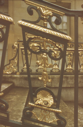 Versailles, France. Spring 1985. Detail of gilded stair balustrade at the Trianons.