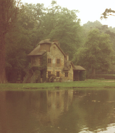 Versailles, France. Spring 1985. Watermill in Queen Marie Antoinette's rustic hamlet.