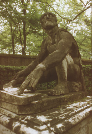 Versailles, France. Spring 1985. Statue in the park.