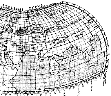 The landlocked Indian Ocean on an old-style Ptolemaic map