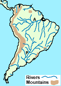 Map of the real South America as it would be seen on the right-hand side of a world map